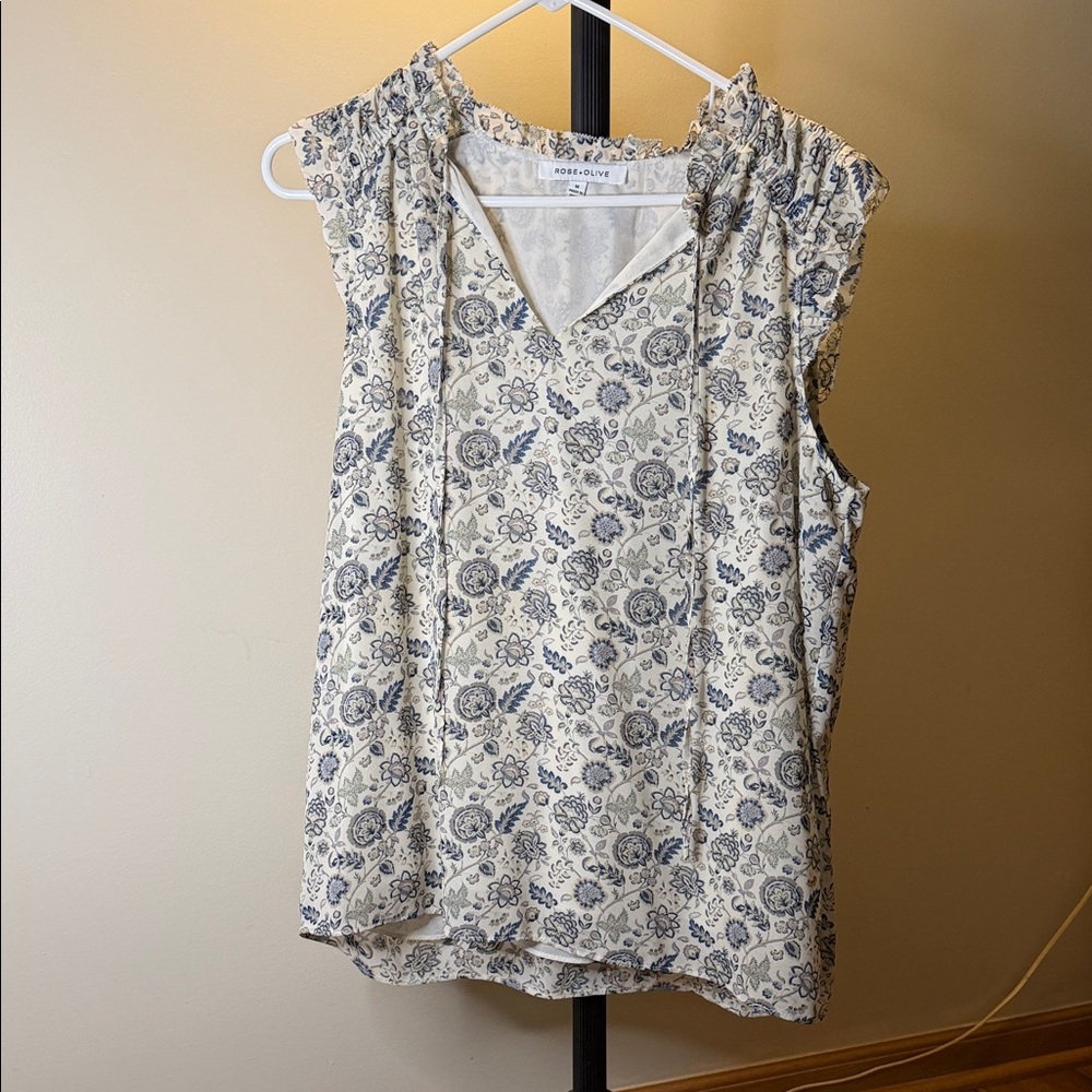 Rose & Olive Blue and White Floral Blouse